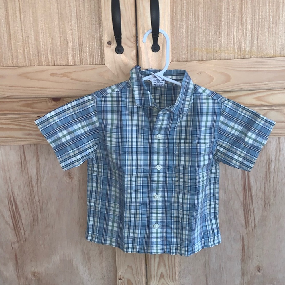Gymboree blue plaid button front shirt size 6-12 Months